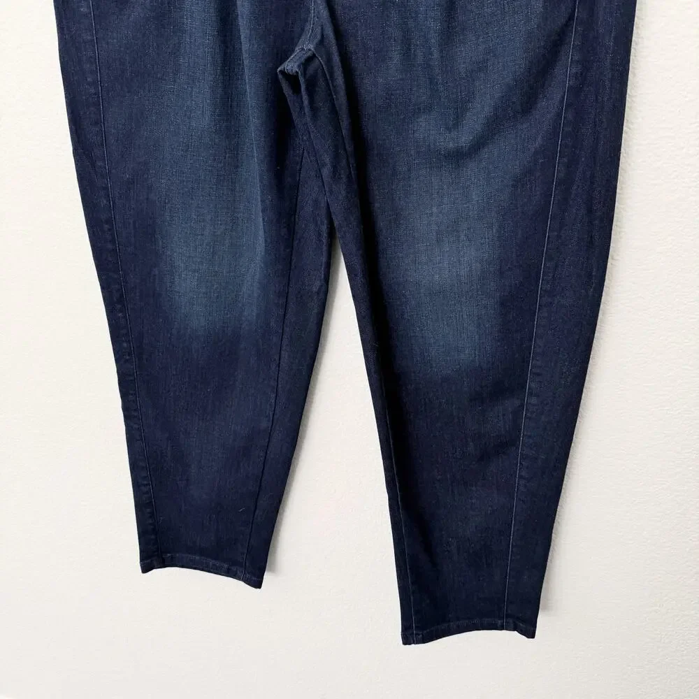 [Eileen Fisher] Dark Wash High Rise Organic Cotton Denim Tapered Fit Jeans Sz 14